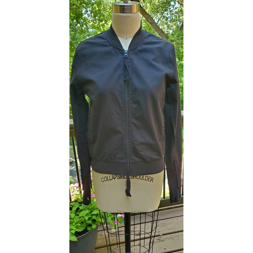 Thom Krom WJ06 Black Cotton Distressed Raw Edge Bomber Jacket Thumbholes Small